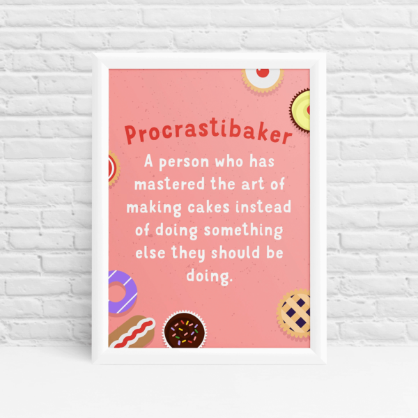 'Procrastibaker' GBBO Kitchen wall art print by Ibbleobble®