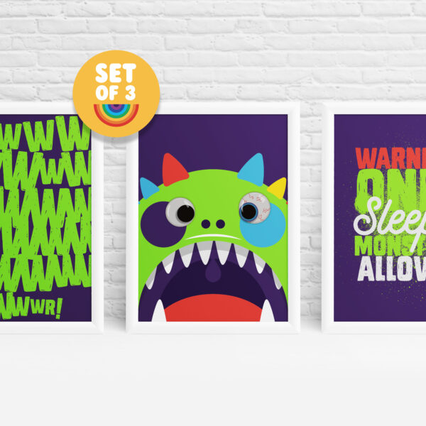 Set of 3 monster with googly eyes wall art by Ibbleobble®