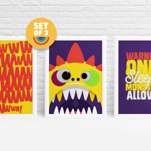 Set of 3 monster prints with googly eyes by Ibbleobble®